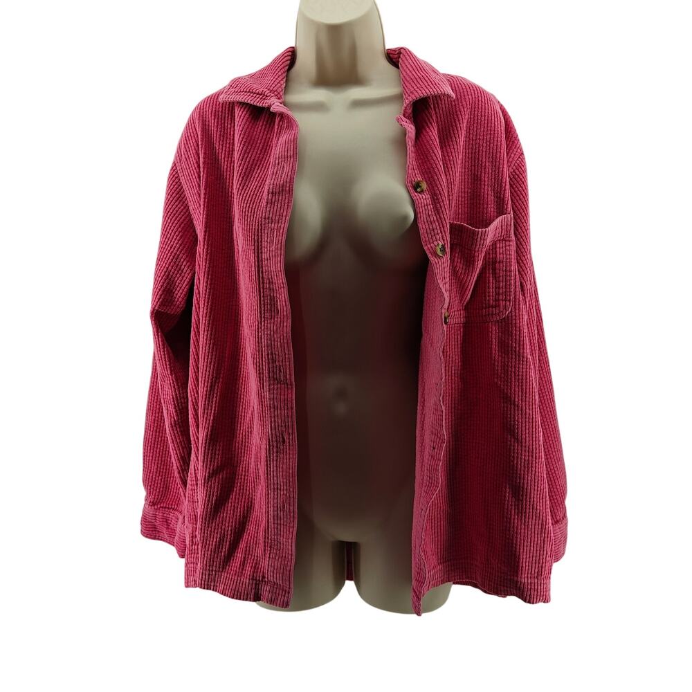 L.L. Bean Corduroy Button Down Shirt Relaxed Fit Long Sleeve Pink Womens Large